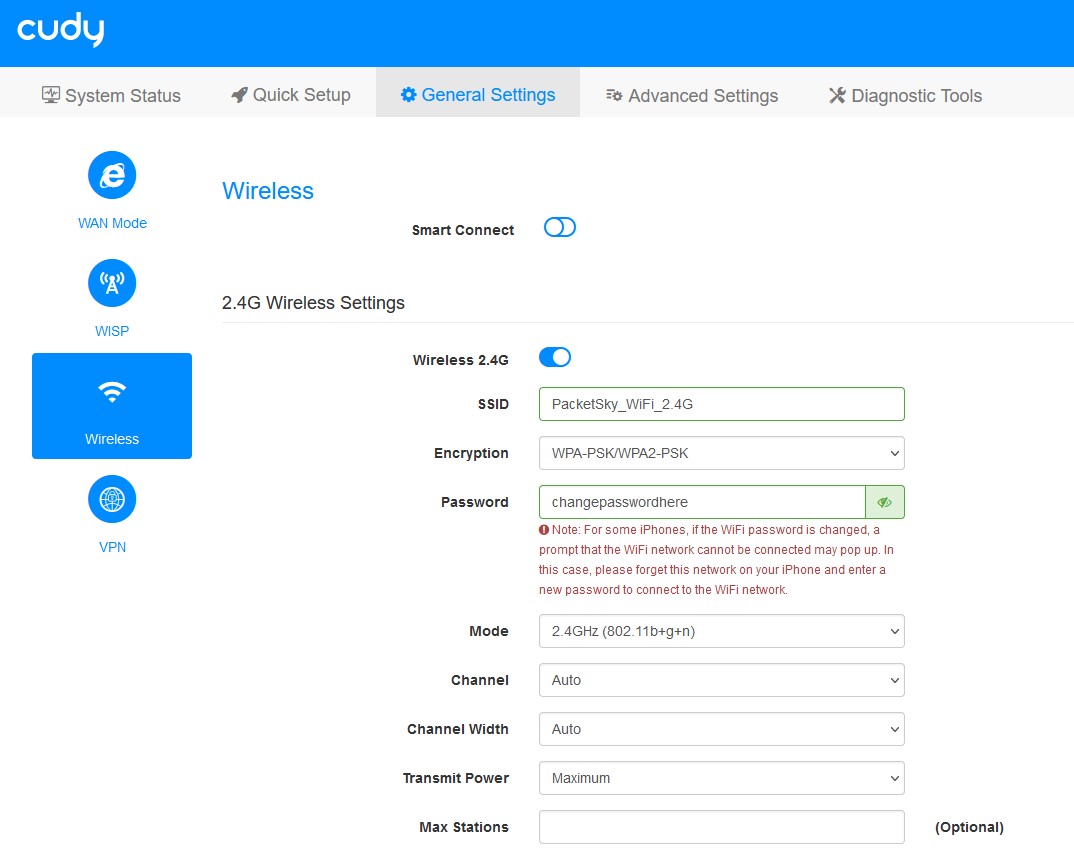 3. Wireless Password Screen